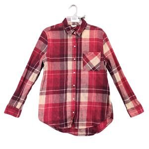 Aeropostale Plaid Cotton Flannel Button Up Shirt‎ Women's M Red Orange Beige